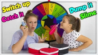 MYSTERY WHEEL OF SLIME CHALLENGE! SWITCH UP!  DUMP IT!  CATCH IT!