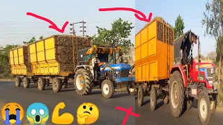 New holland 3630 vs Arjun Novo 605 tractor pulling Sugar cane loaded trolley | Sugar cane load