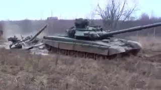 Russian battle tank stuck in the mud