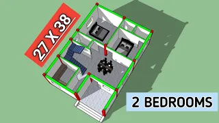 27x38 मे 2 Bedroom का नक्शा || 2 bhk house plan || 3d house plan || house plan || Building plan