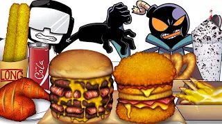 Mukbang Animation Cheese bacon & pineapple chicken burger set Friday Night Funkin Tankman VS Whitty