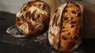 Chocolate Cherry Sourdough Bread with custom stencil