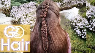 Полураспущенная прическа с косой лестница из 2 прядей // 2 strand chinese ladder braid