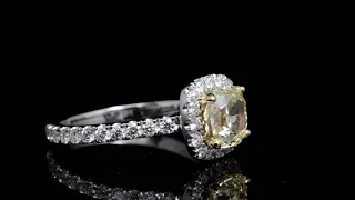 Natural Cushion Cut Fancy Yellow Halo Pave Diamond Engagement Ring - GIA Certified