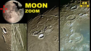 MOON Telescope view 4K video. AMAZING LANDSCAPE of the SURFACE of the MOON. Lots of weird stuff!