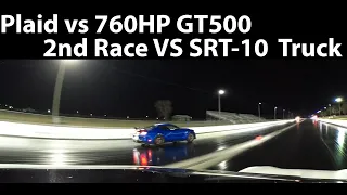 Tesla Plaid 1/4 Mile Drag Racing vs 760HP Shelby GT500 Mustang. Bonus race vs SRT10 Truck. 150MPH+