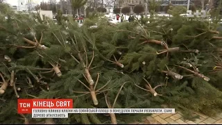 На Софійській площі почали розбирати головну ялинку країни