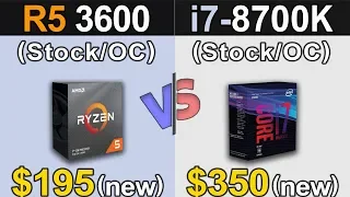 Ryzen 5 3600 Vs. i7-8700K | Stock and Overclock | New Games Benchmarks