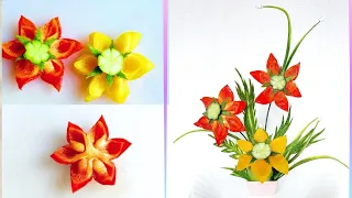 Art in bell pepper flower carving/ vegetable carving design