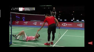 Moment lucu Jonathan Christie buat Antonsen, pemain denmark tersangkut net #Thomascup