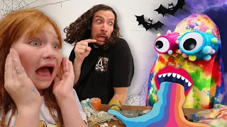 RAiNBOW GHOSTS Trick or Treat COSTUME!!  Adley and Dad learn how to make diy rainbow ghost costumes