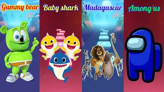 Gummy bear vs Baby shark vs Madagascar vs Among us | Tiles Hop: EDM Rush! |