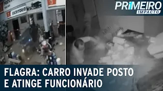 Motorista embriagado invade posto de combustíveis e atinge funcionário | Primeiro Impacto (27/02/23)