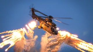 Super Puma AS332 Helicopter Display Team: Great Maneuvers & Flares Show over Locarno (CH)