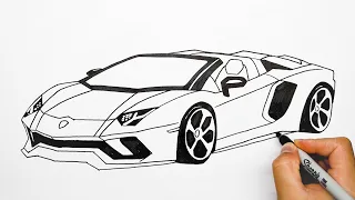 How to draw a car - Lamborghini Aventador - Step by step (Part 1)