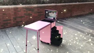 Rolling Nail table,Salon manicure desk with wheels and light up mirror