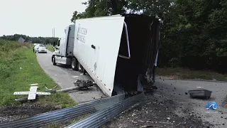 Tractor-trailer trouble in Suffolk causes danger, damage