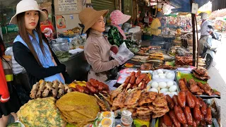 Best Cambodian street food for lunch, Roasted Fish, Pork, Frog, Sausage, Khmer food & More