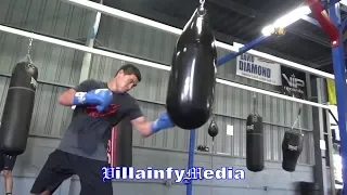 DMITRY BIVOL DRILLS HEAVYBAG WITH MASSIVE SHOTS FROM ALL ANGLES; IN CAMP FOR AUGUST 4TH