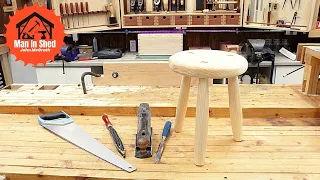 How to Make a Three Legged Stool. A Beginner Hand Tool Woodworking Project. Few Tools Required!!