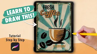 Procreate Drawing for Beginners! Vintage Coffee Poster Digital Art Tutorial (step by step)