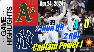 Yankees vs Athletics [Highlights] April 24, 2024 | Aaron Judge, first multi-hit game & 2 RBI !