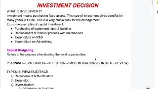 Simple meaning of investment decisions for M. Com