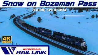 Snow on Bozeman Pass: Montana Rail Link & BNSF (4K) | March/ April 2023 | DJI Inspire 2