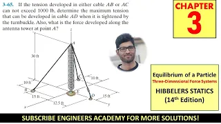 3-65 | Chapter 3: Equilibrium of a Particle | Hibbeler Statics 14th ed | Engineers Academy