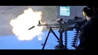 PKM belt fed machine gun in super slow motion, 600 frames/sec