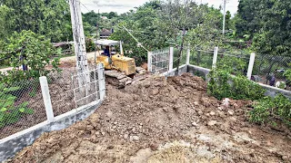 Nice Small Bulldozer Pushing Dirt Filling The Land Into The House Playground With 5T Dump Truck