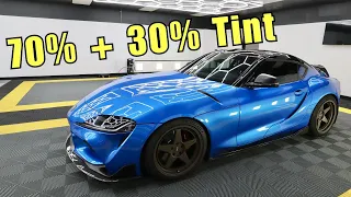 No More Fishbowl! 30% Window and 70% Windshield Tint Before and After Toyota Supra