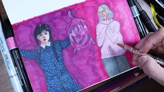 Painting WEDNESDAY and ENID in my style - How to draw WEDNESDAY and ENID from wednesday netflix show