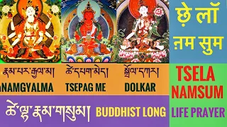 Tsela Namsum, ཚེ་ལྷ་རྣམ་གསུམ།  छ़े लॉ ऩमसुम  Buddhist long life prayer,  Long life mantra,