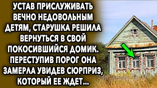 Устав прислуживать вечно недовольным детям, старушка решила вернуться в свой покосившийся домик...