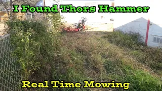 Real Time Mowing | I Found THORS Hammer on this Overgrown Backyard | FREE Yard clean up
