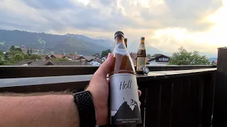 Testing beer at the foot of the Zugspitze in Garmisch-Partenkirchen