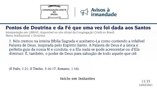 Culto Online CCB 14/02 2021 - 14:00 Reunião da Mocidade