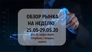 ОБЗОР РЫНКА НА 25.05-29.05.20/ RTS, Si, нефть Brent, Сбербанк, Газпром, золото.