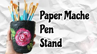 How To Make Paper Mache Pen Stand Without Glue  | DIY pen stand using Waste Paper  !!