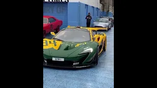 Mclaren P1 GTR wheelspin on a wet lot | loud exhaust