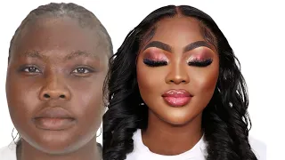 DARK SKIN MAKEUP 😱 MUST WATCH  ⬆️ CLIENT PARTY GLAM🔥 TRANSFORMATION😱 HAIR AND MAKEUP TRANSFORMATION