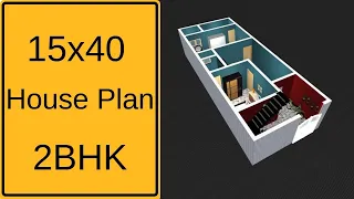15x40 House Plan 2BHK || 2BHK Small House Design || 15x40 Home Design 3D