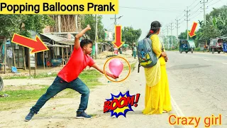 Popping Balloons Prank on Cute Girls || Crazy Popping Balloon Prank (Part 4) | Razu prank tv