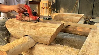 Monolithic Table and Chairs From Logs // Technique Using Chainsaws to Create Crafts Furniture