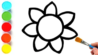 Rainbow Flower Drawing, Painting and Coloring for Kids, Toddlers | Let's Draw, Paint Together