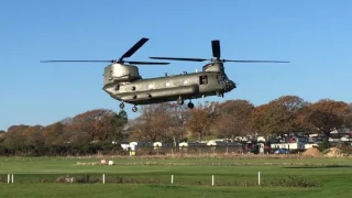 Chinook helicopter dropping of emergency pump and personnel, Isle of Wight airport