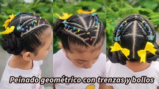 Peinado geométrico con trenzas y bollos #peinadosparaniña #trenzaspegadas #penteados