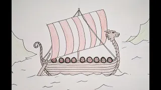 How Draw A Viking Long Boat, drawing tutorial (easy kids)