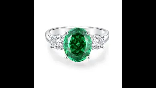 S925 Luxury Green Elliptical High Carbon Diamond Ring